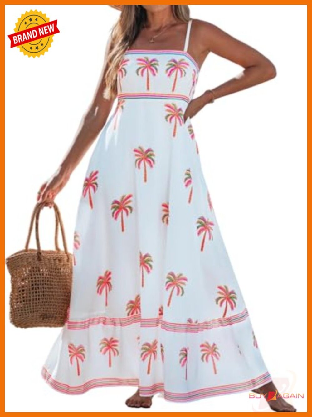Women Boho Maxi Dress Spaghetti Strap Sleeveless A-Line Summer Beach
